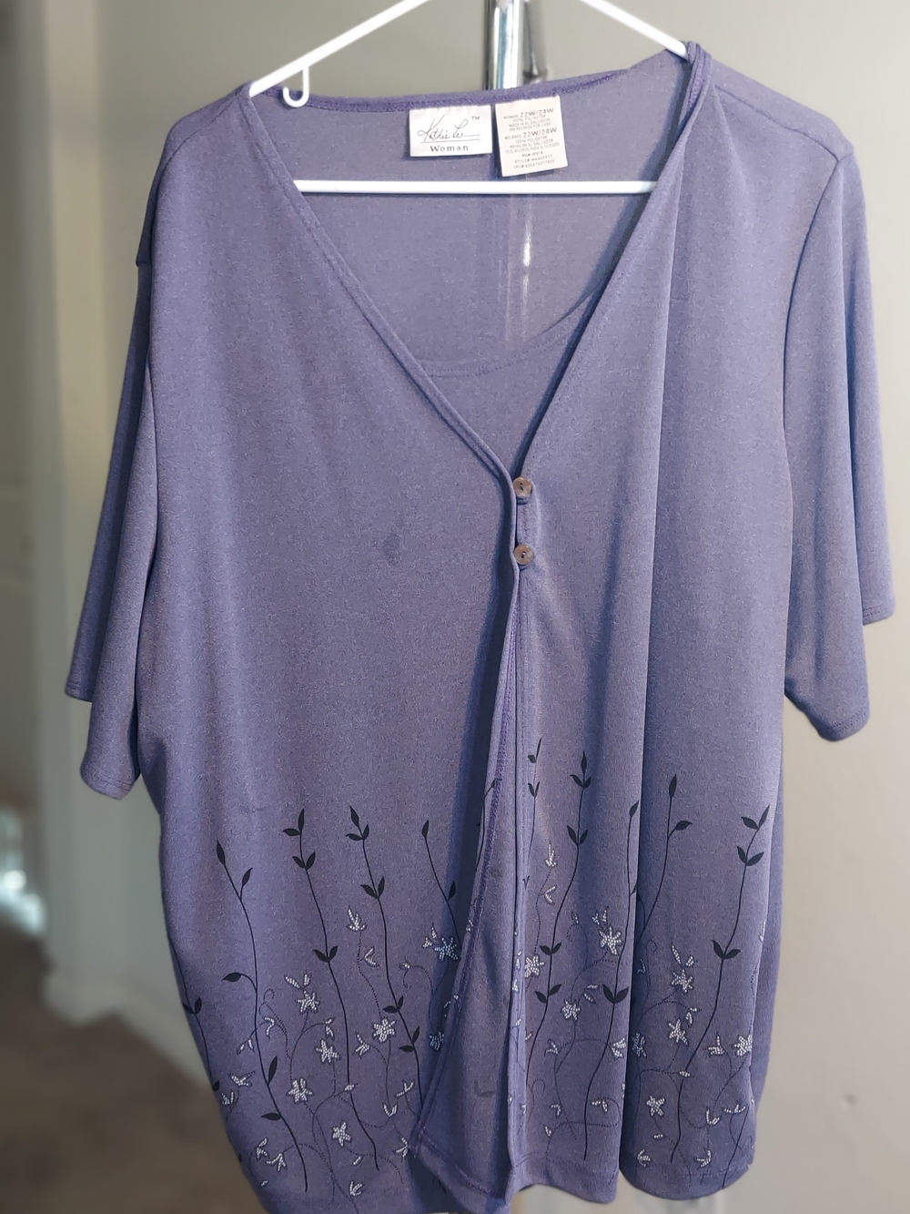 Kathie Lee Collection Lavender Floral Short Sleeve Cardigan